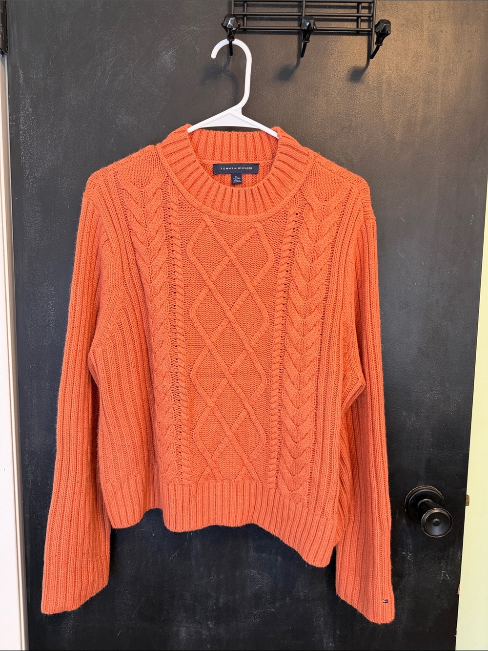 Tommy Hilfiger Orange Cable Knit Cropped Sweater XL